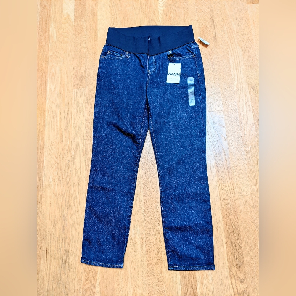 Gap Maternity Jeans NWT 12 skinny crop 28 inseam dark blue denim stretch waist
